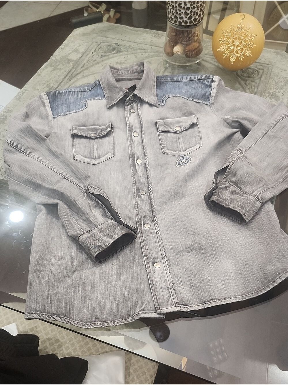 Diesel Light Denim Two tone Washed Button-Down Shirt Logo Medium Like New